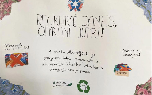 Plakat dijakinj Lili Sofije, Eva, Ajda, Nika A. iz 2. d z naslovom Recikliraj danes, ohrani jutri!